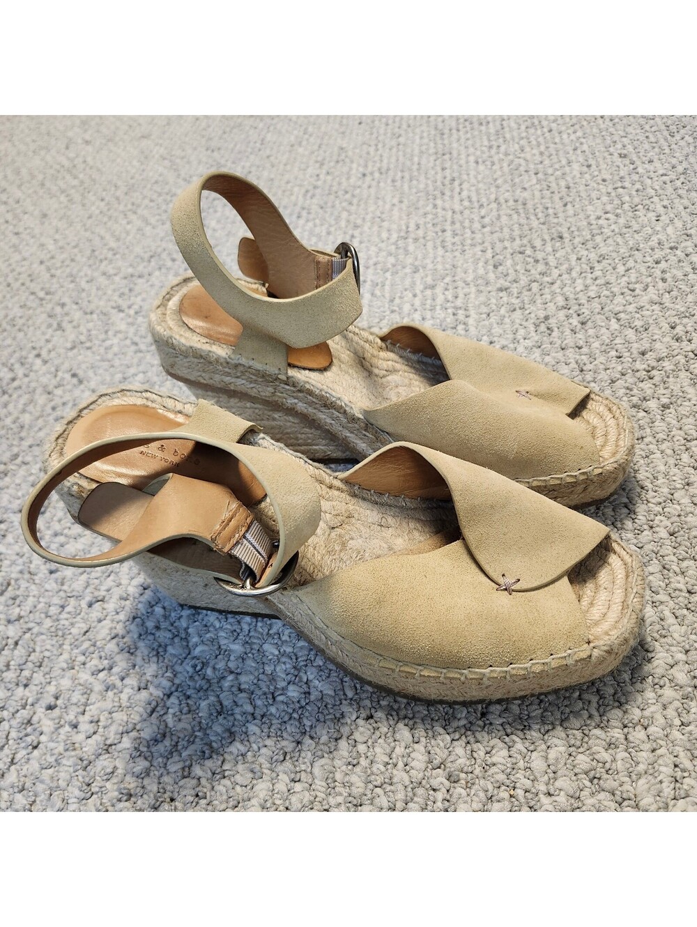 Rag & Bone Santiago Beige Suede Espadrille Wedge Sandals Size 8